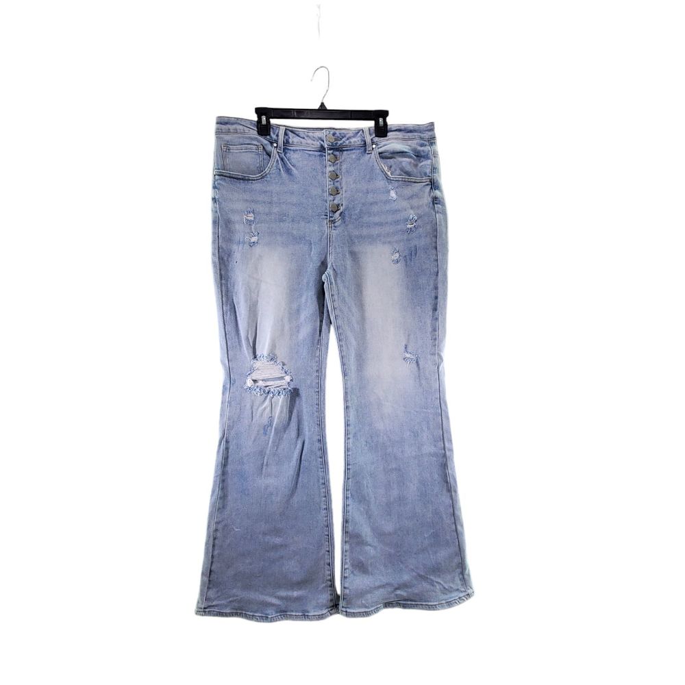 3XL 40x32 Risen Flare Jeans Denim Light Wash Distressed Plus Size Button Fly